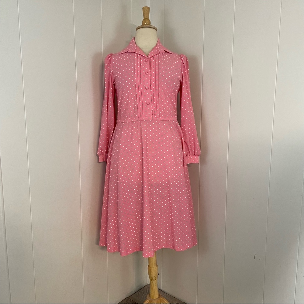 Vintage Polka Dot Long Sleeve A-Line Midi Dress